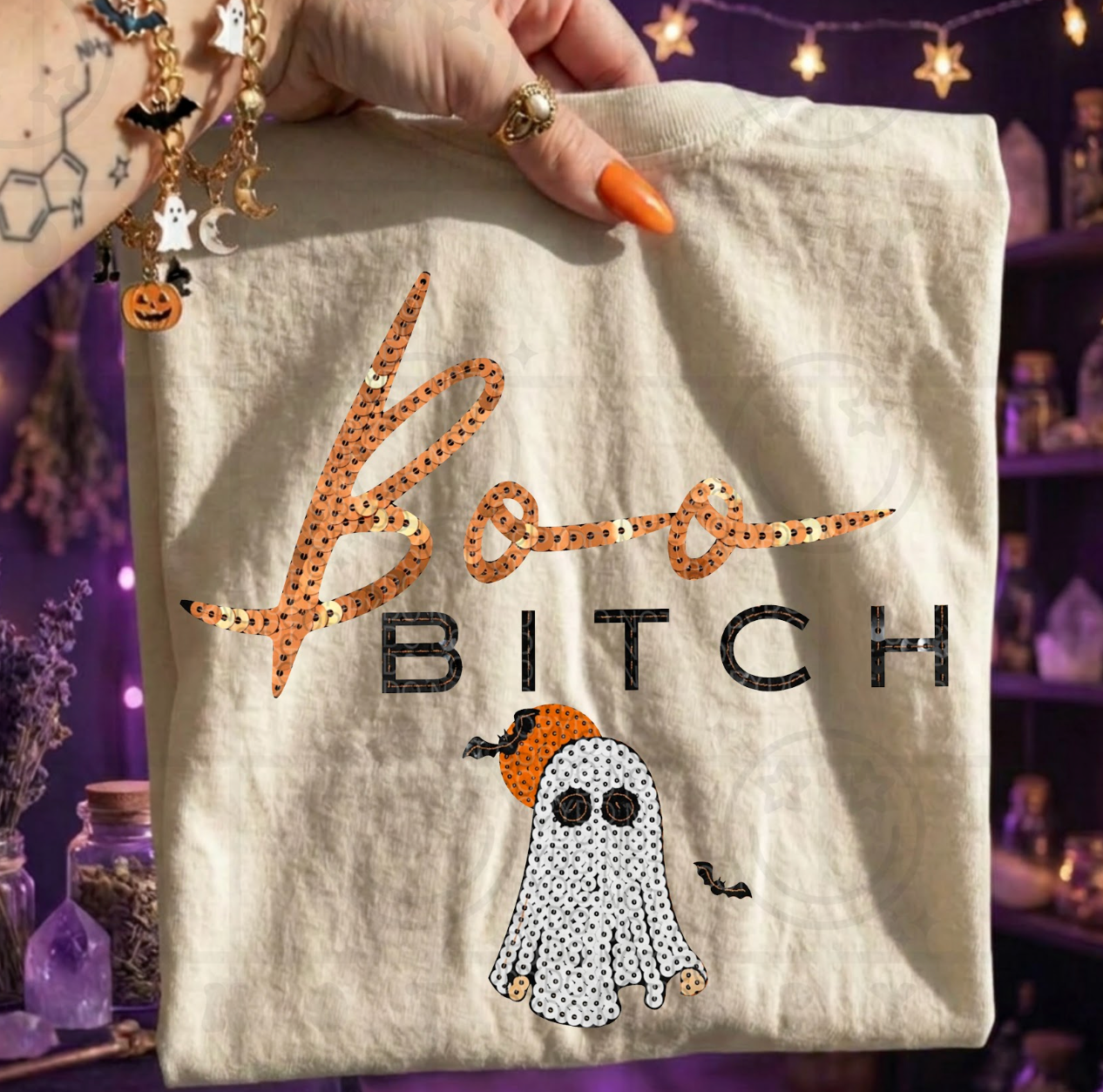 Boo Bitch Faux Sequins #7015 - Ready to Press DTF Transfer Full Color
