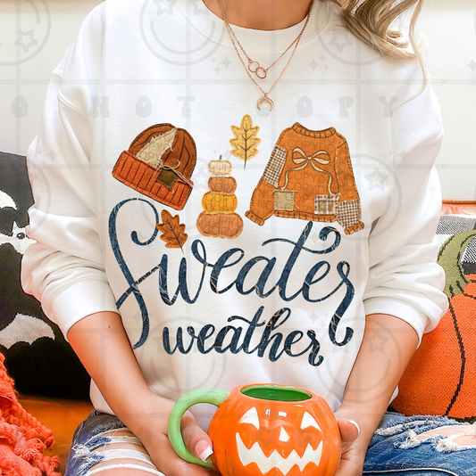 Sweater Weather Faux Embroidery #7045 - Ready to Press DTF Transfer Full Color
