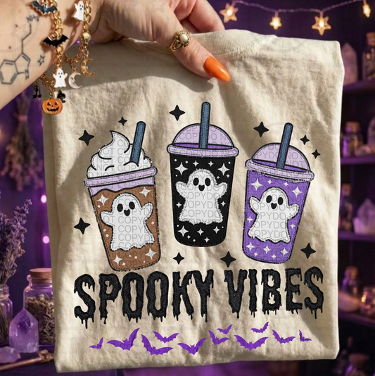 Faux Embroidery Spooky Vibes Cups #7046 - Ready to Press DTF Transfer Full Color