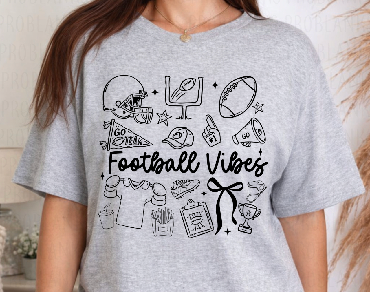 Football Vibes - Black #7027 - Ready to Press DTF Transfer Full Color