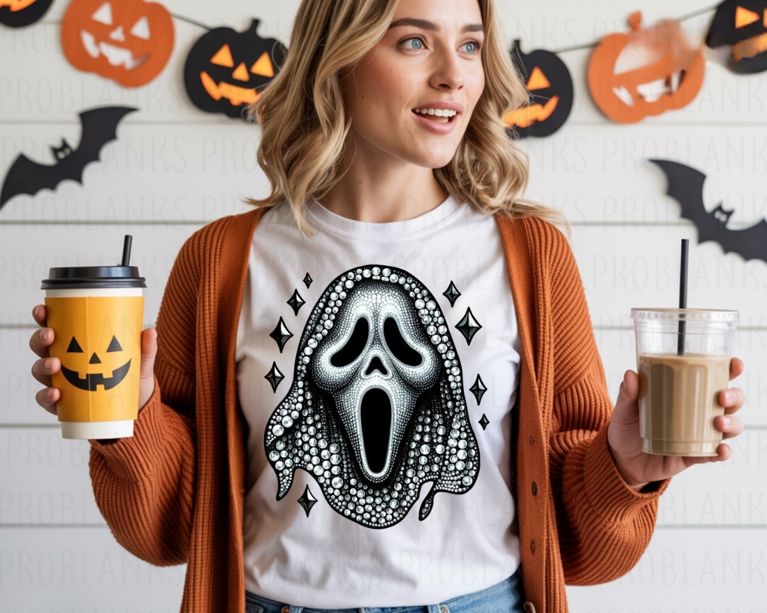 Rhinestoned Ghostface - $2 Transfer Thursday - ADULT 11 Inch Transfer