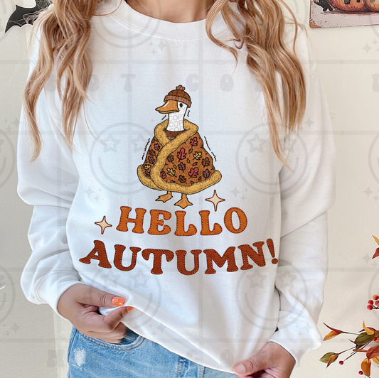 Faux Embroidery Hello Autumn Goose #7064 - Ready to Press DTF Transfer Full Color