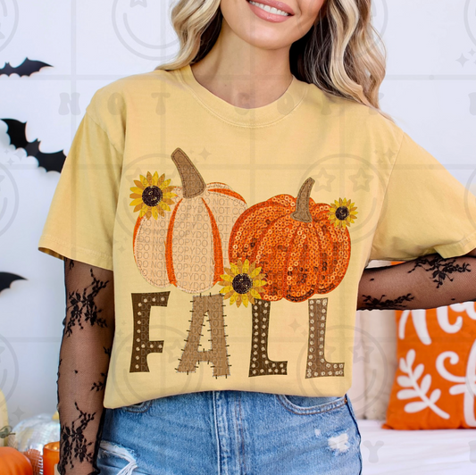 Faux Embroidery Sunflower & Pumpkins Fall #7068 - Ready to Press DTF Transfer Full Color