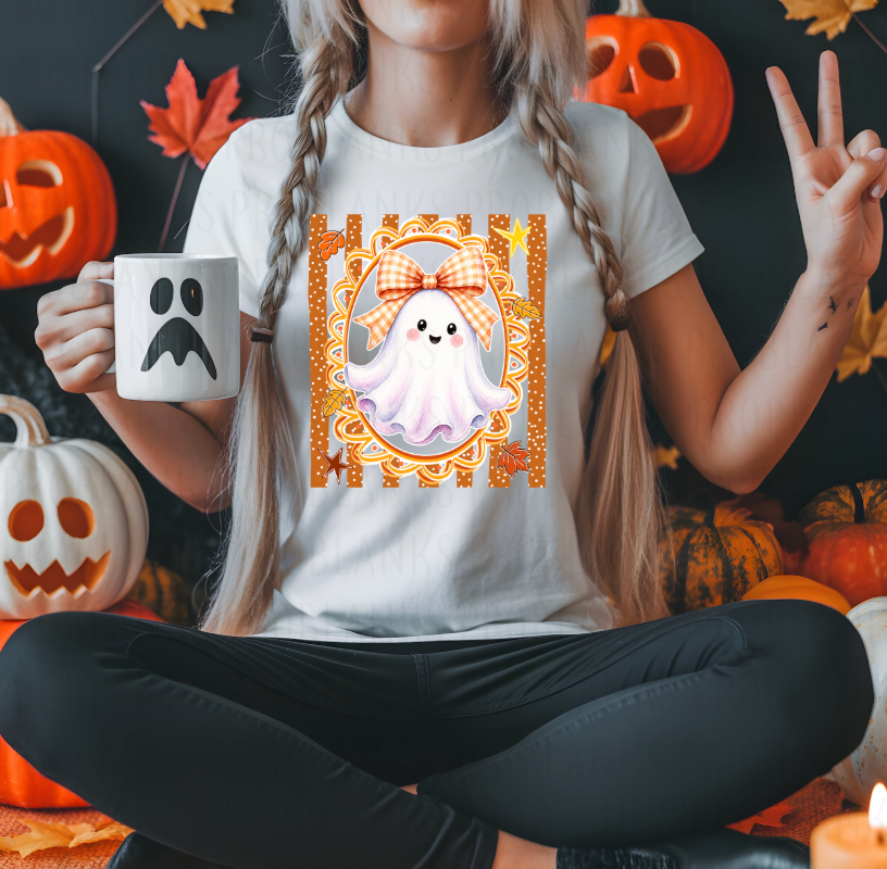 Ghost Portrait With Bow #7070 - Ready to Press DTF Transfer Full Color