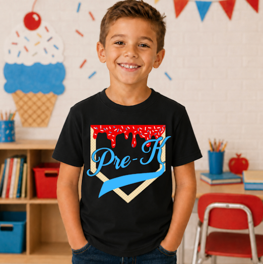Pre-K Baseball Ice Cream Drip #7084 - Ready to Press DTF Transfer Full Color