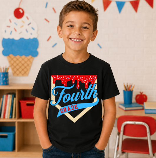 Fourth Grade Baseball Ice Cream Drip #7089 - Ready to Press DTF Transfer Full Color