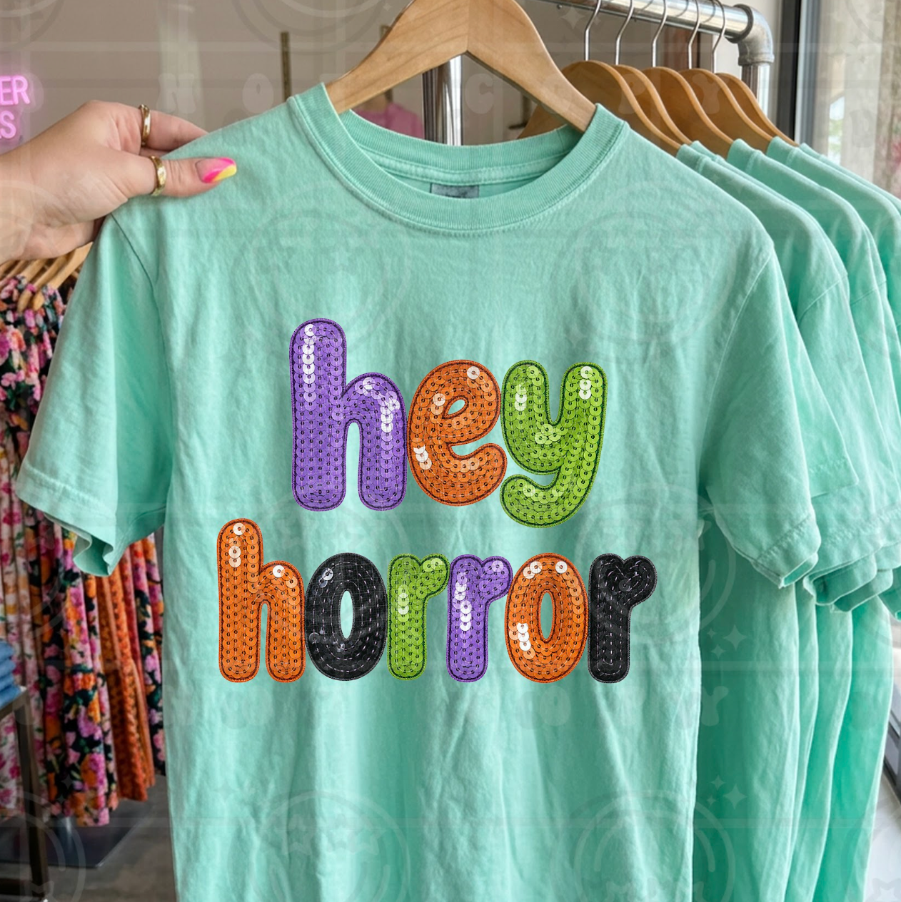 Hey Horror Sequins #7109 - Ready to Press DTF Transfer Full Color