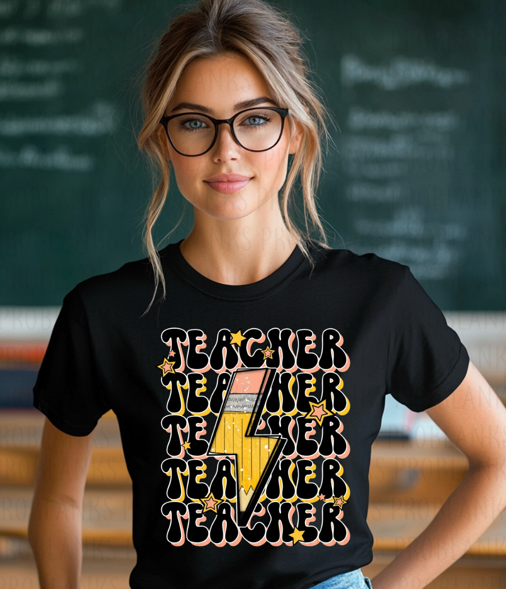 Stacked Teacher lightning Bolt - $2 Transfer Thursday - ADULT 11 Inch Transfer