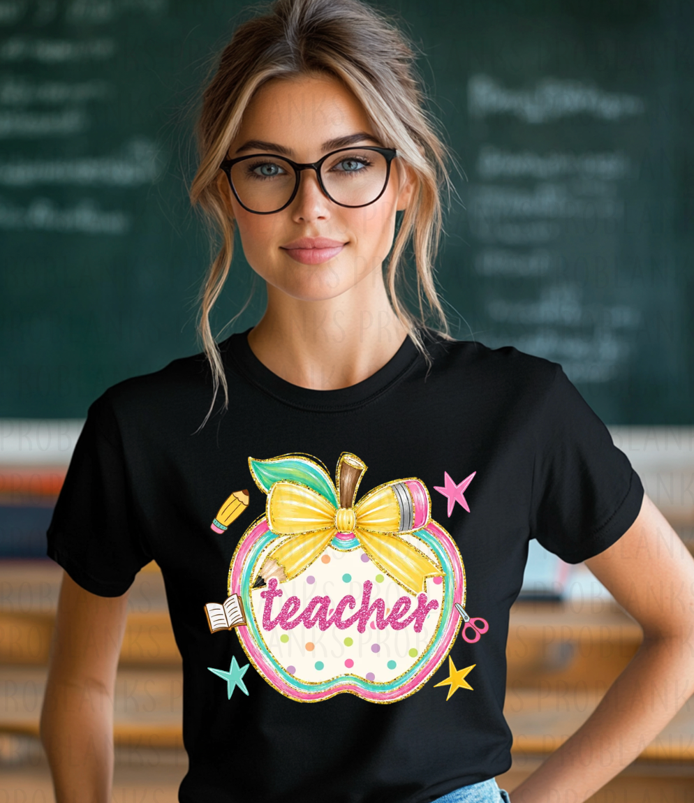 Pastel Teacher Apple - $2 Transfer Thursday - ADULT 11 Inch Transfer