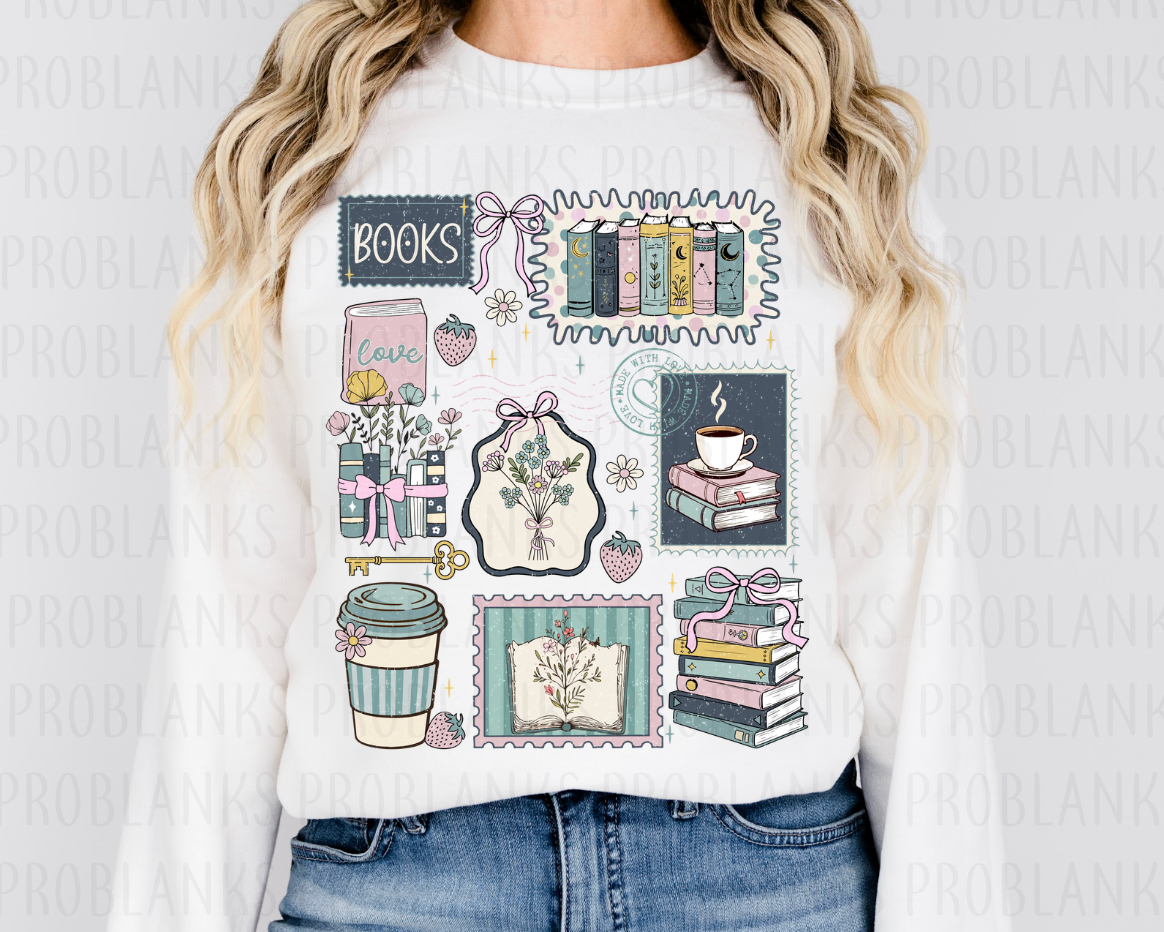Books Sticker Collage #7148 - Ready to Press DTF Transfer Full Color