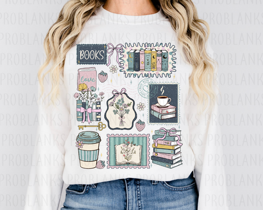 Books Sticker Collage #7148 - Ready to Press DTF Transfer Full Color