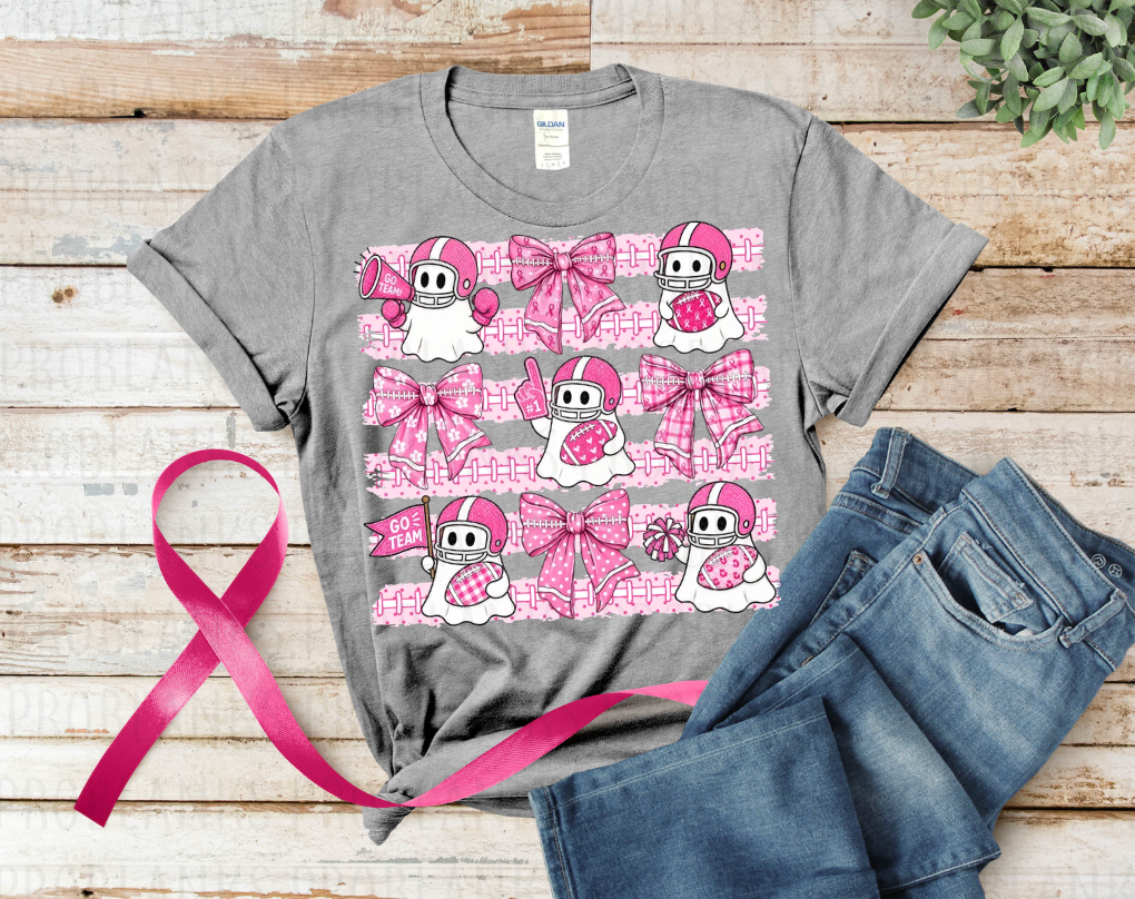 Breast Cancer Football Ghosts #7188 - Ready to Press DTF Transfer Full Color
