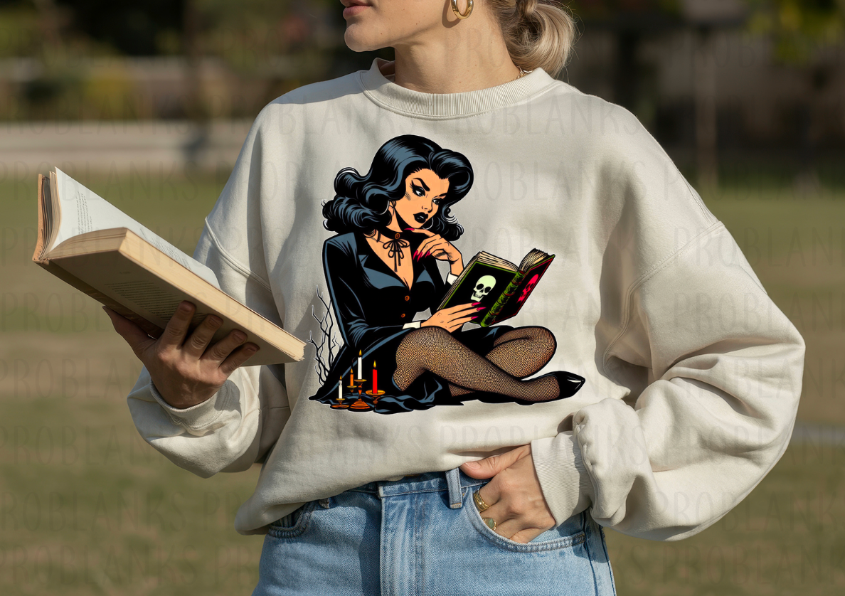 Spooky Pin-up Reading Girl - $2 Transfer Thursday - ADULT 11 Inch Transfer