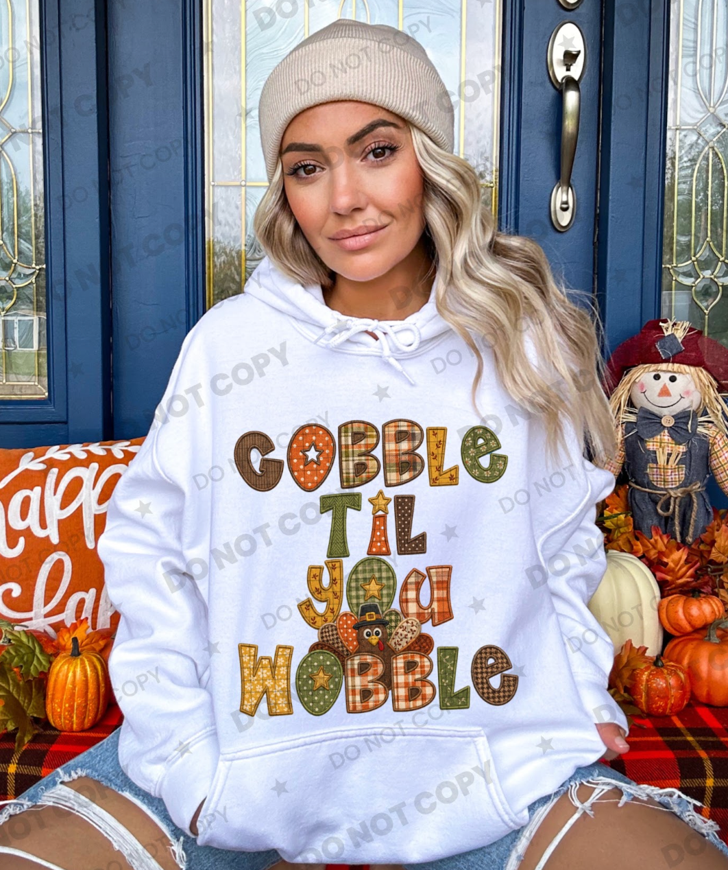 Faux Embroidery - Gobble Til You Wobble #7250 - Ready to Press DTF Transfer Full Color