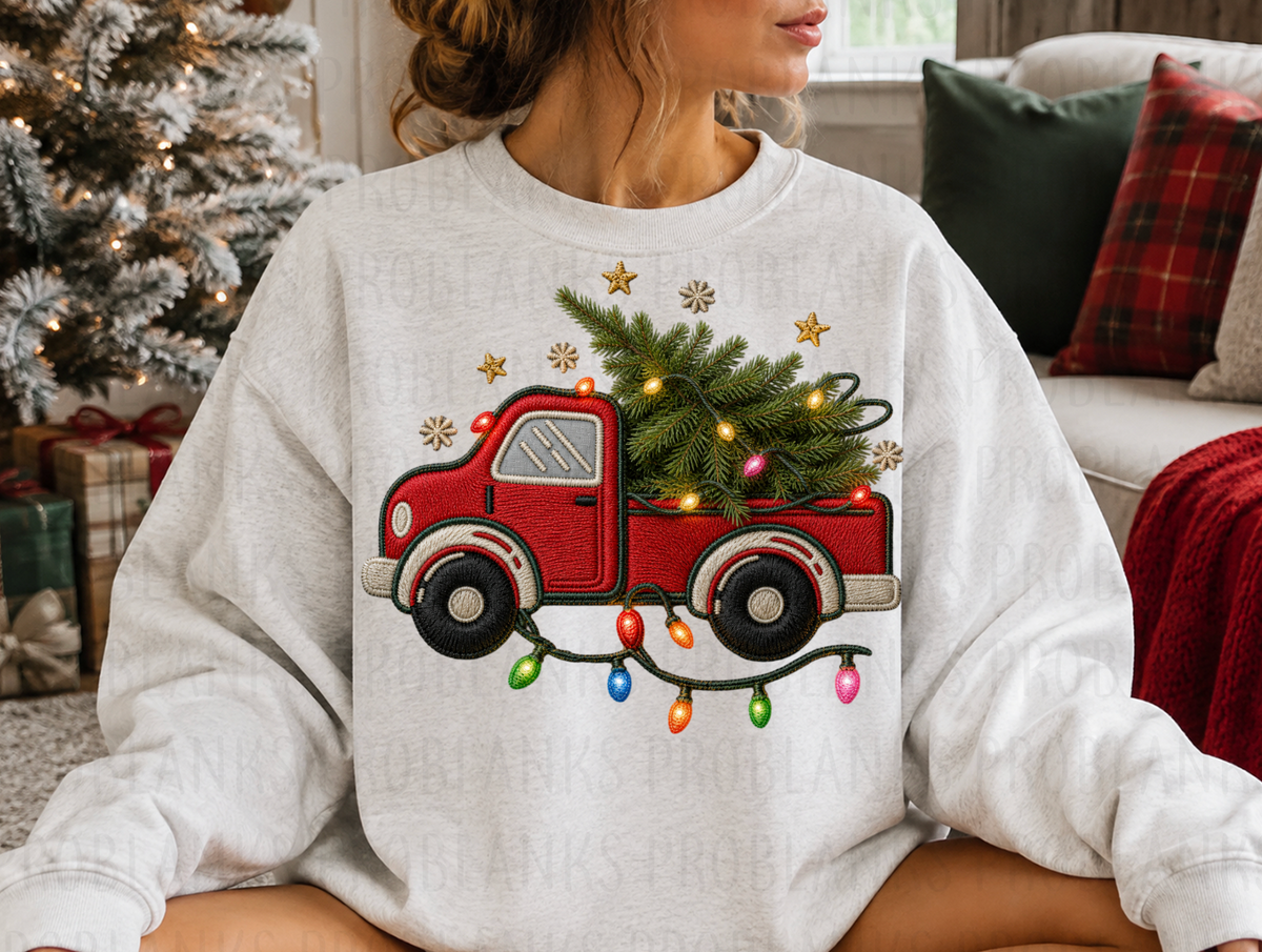 Faux Embroidery Christmas Truck #7288 - Ready to Press DTF Transfer Full Color