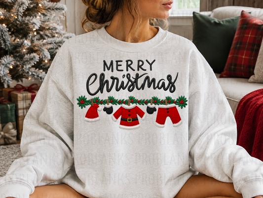 Faux Embroidery Merry Christmas Clothes Line #7283 - Ready to Press DTF Transfer Full Color