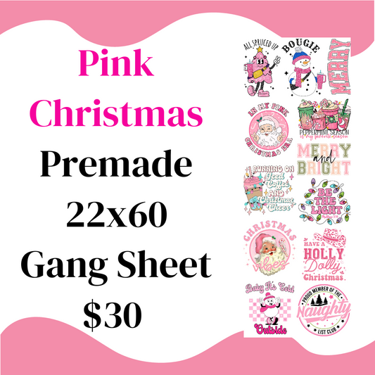 Pink Christmas Premade 22x60 DTF Gang Sheet