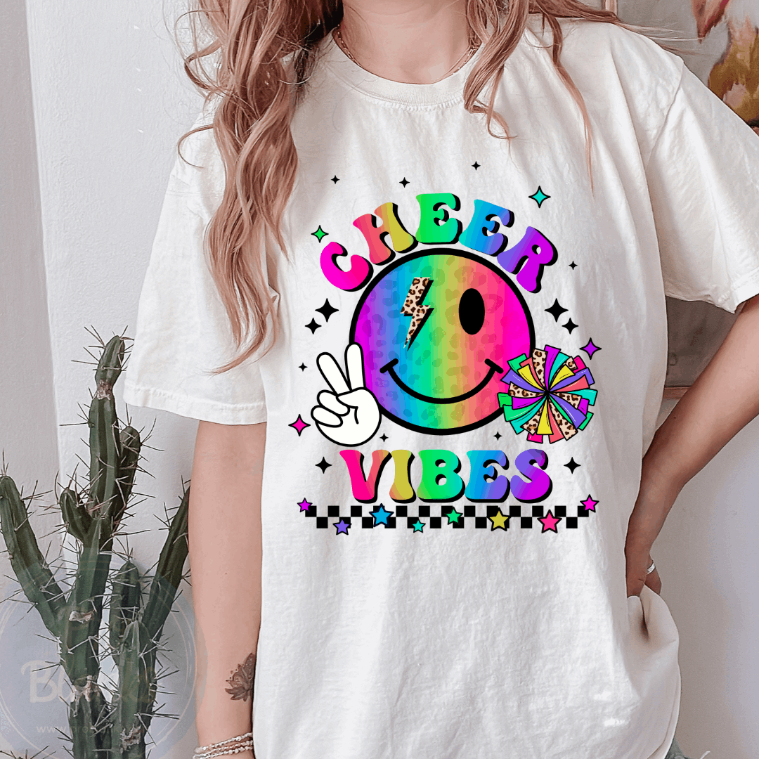 Cheer Vibes Peace Smiley - Ready to Press DTF Transfer Full Color