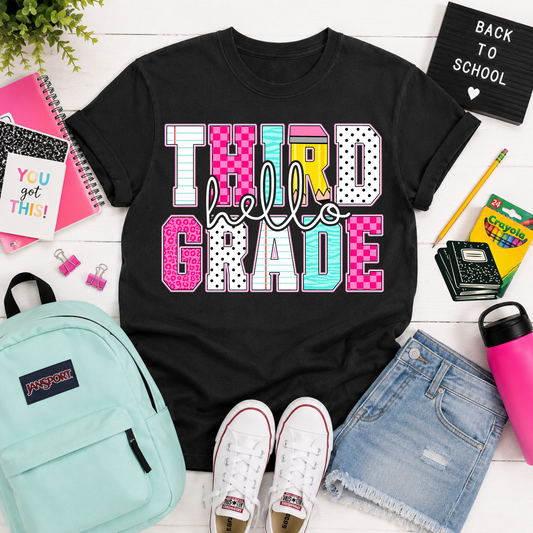Hello Third Grade #7008 - Ready to Press DTF Transfer Full Color