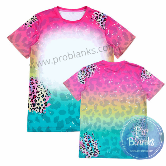*SALE* RTS- ADULT - Rainbow Leopard - Faux Bleached 100% Polyester T-shirts - Pro Blanks