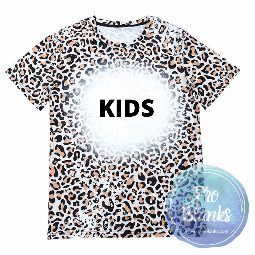*SALE* RTS- YOUTH - Leopard - Faux Bleached 100% Polyester T-Shirts - Pro Blanks