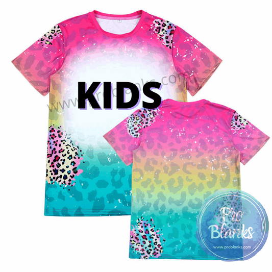 *SALE* RTS- YOUTH - Rainbow Leopard - Faux Bleached 100% Polyester T-Shirts - Pro Blanks