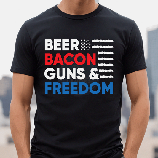 Beer Bacon Guns & Freedom  - Ready to Press DTF Transfer Full Color