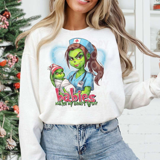 Baby Nurse Grinch #1216 - Ready to Press DTF Transfer Full Color - Pro Blanks