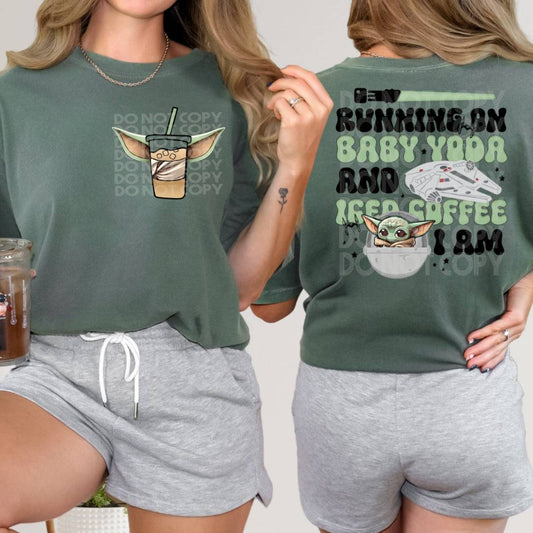 Baby Yoda Iced Coffee POCKET ONLY #1485  - Ready to Press DTF Transfer Full Color - Pro Blanks