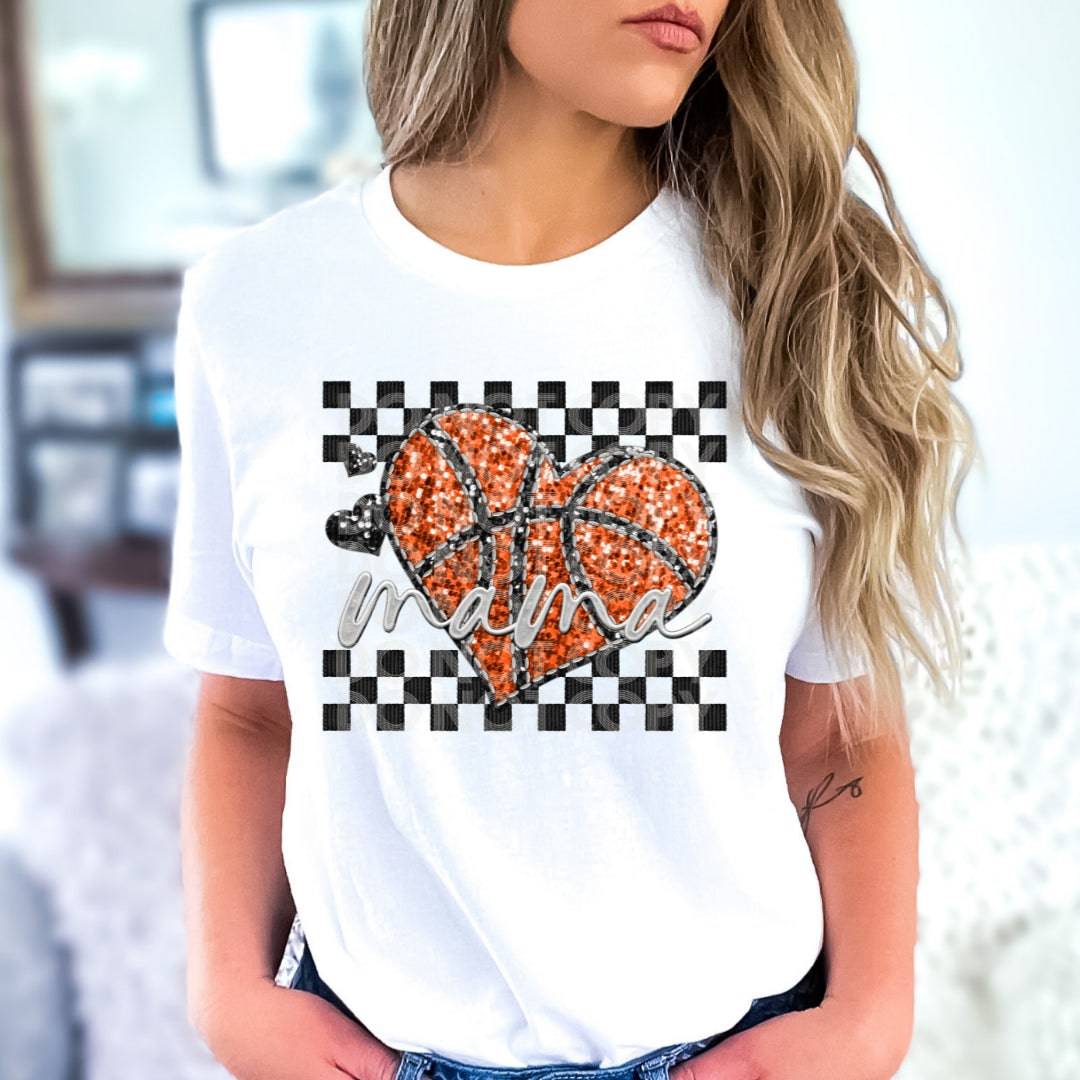 Basketball Mama Glitter Heart #1775 - Ready to Press DTF Transfer Full Color - Pro Blanks