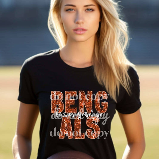 Bengals Orange Sequins- Ready to Press DTF Transfer Full Color - Pro Blanks