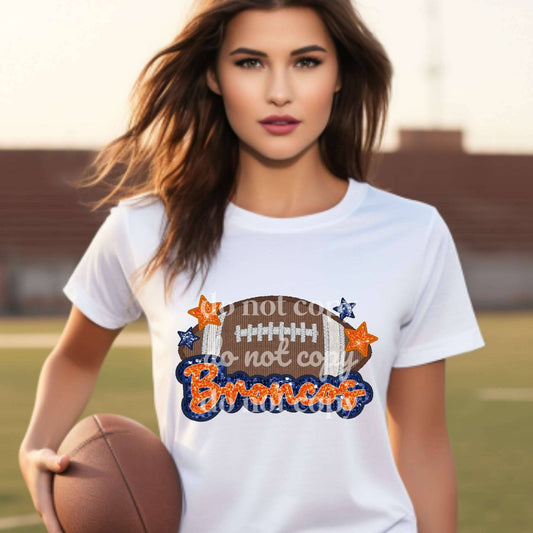 Broncos Sequins & Embroidered - Ready to Press DTF Transfer Full Color - Pro Blanks