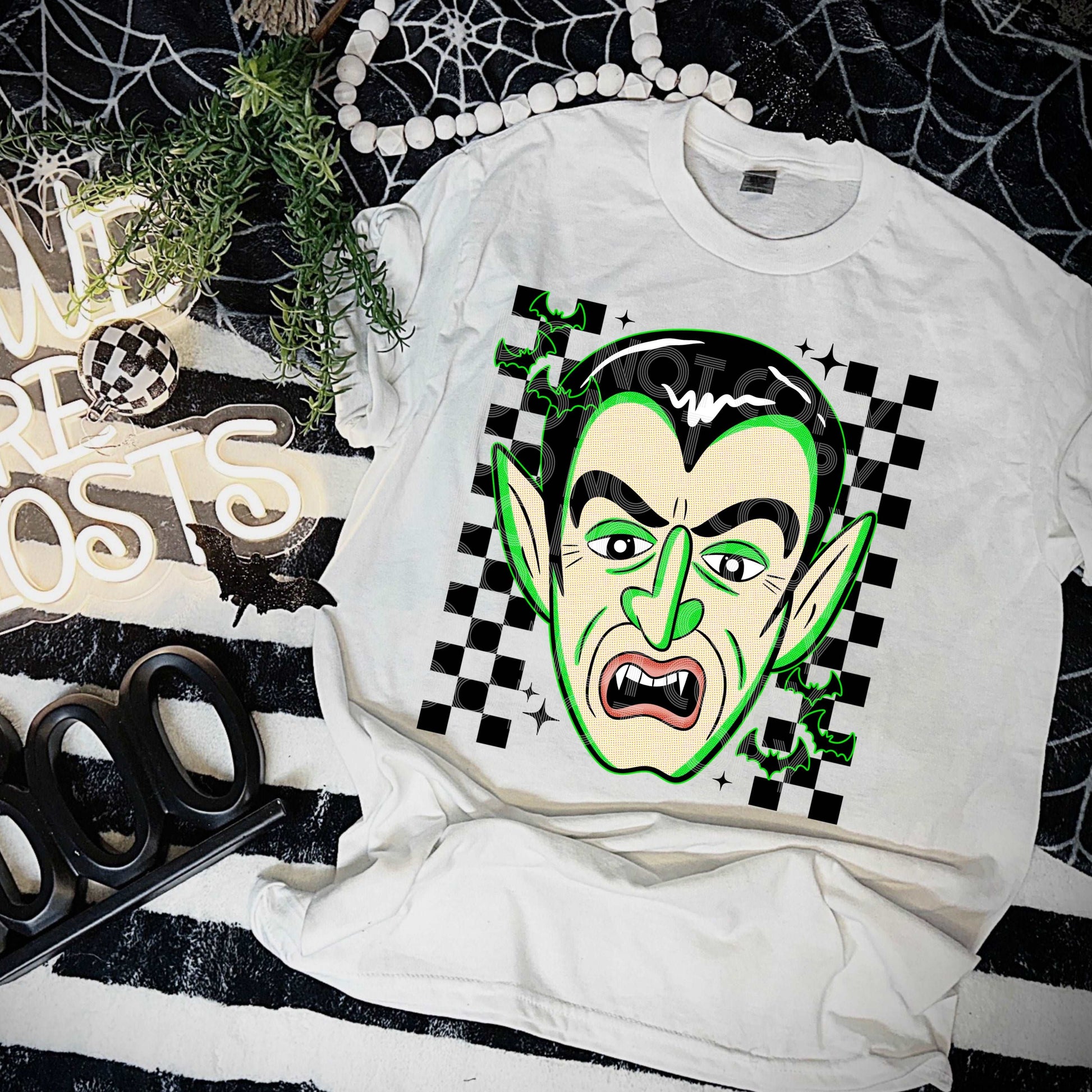 Checkered Vampire #3623 - Ready to Press DTF Transfer Full Color - Pro Blanks