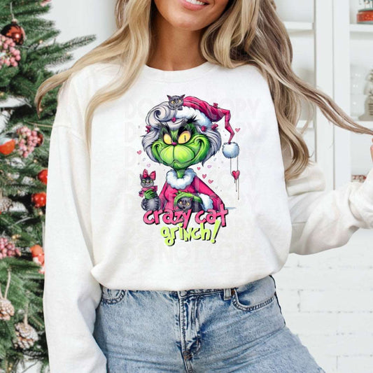 Crazy Cat Lady Grinch #1213 - Ready to Press DTF Transfer Full Color - Pro Blanks