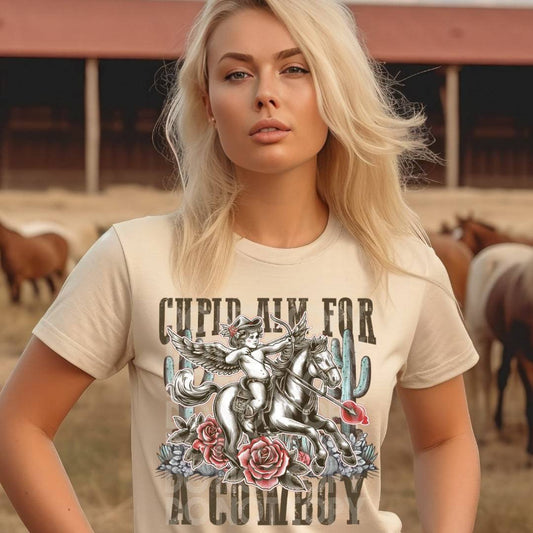 Cupid Aim For A Cowboy #1289 - Ready to Press DTF Transfer Full Color - Pro Blanks