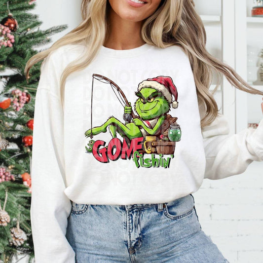 Fishing Grinch #1221 - Ready to Press DTF Transfer Full Color - Pro Blanks