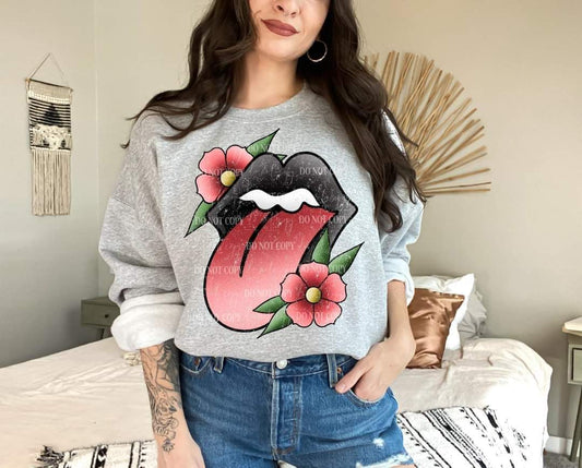 Floral Rock Tongue #1014- Ready to Press DTF Transfer Full Color - Pro Blanks