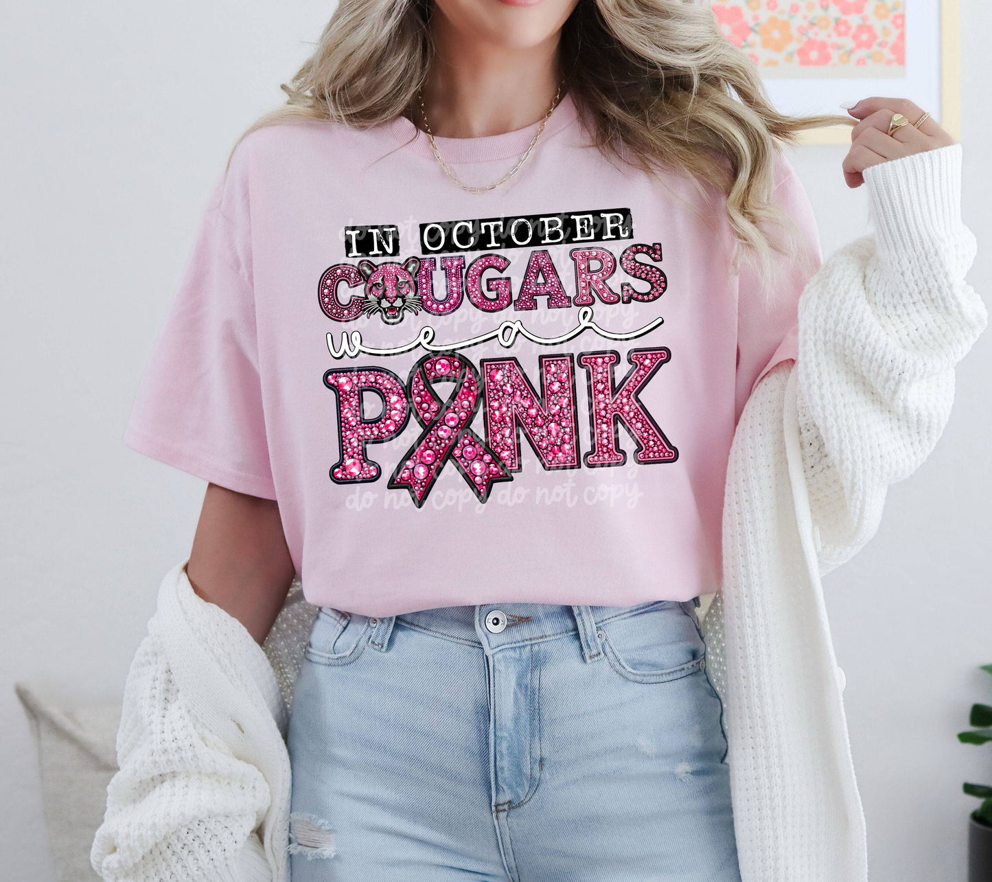 In October Cougars Wear Pink #3647 - Ready to Press DTF Transfer Full Color - Pro Blanks