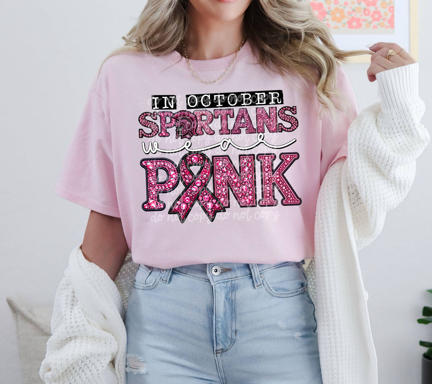 In October Spartans Wear Pink #3641 - Ready to Press DTF Transfer Full Color - Pro Blanks