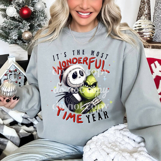 It's The Most Wonderful Time Grinch And Jack #1059 - Ready to Press DTF Transfer Full Color - Pro Blanks