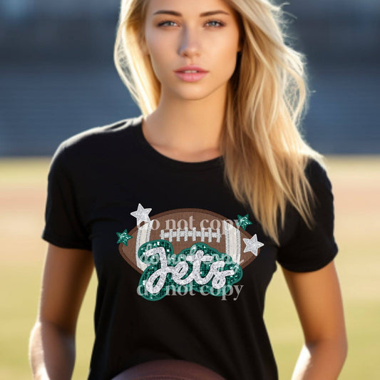 Jets Sequins & Embroidered - Ready to Press DTF Transfer Full Color - Pro Blanks