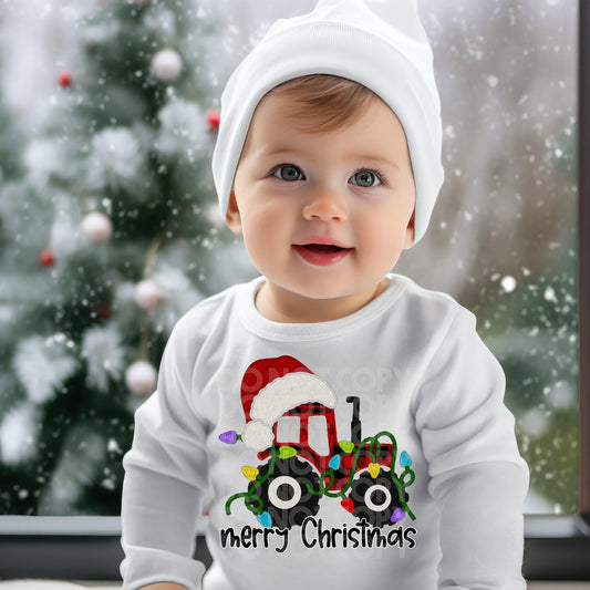 Merry Christmas Tractor #1129 - Ready to Press DTF Transfer Full Color - Pro Blanks