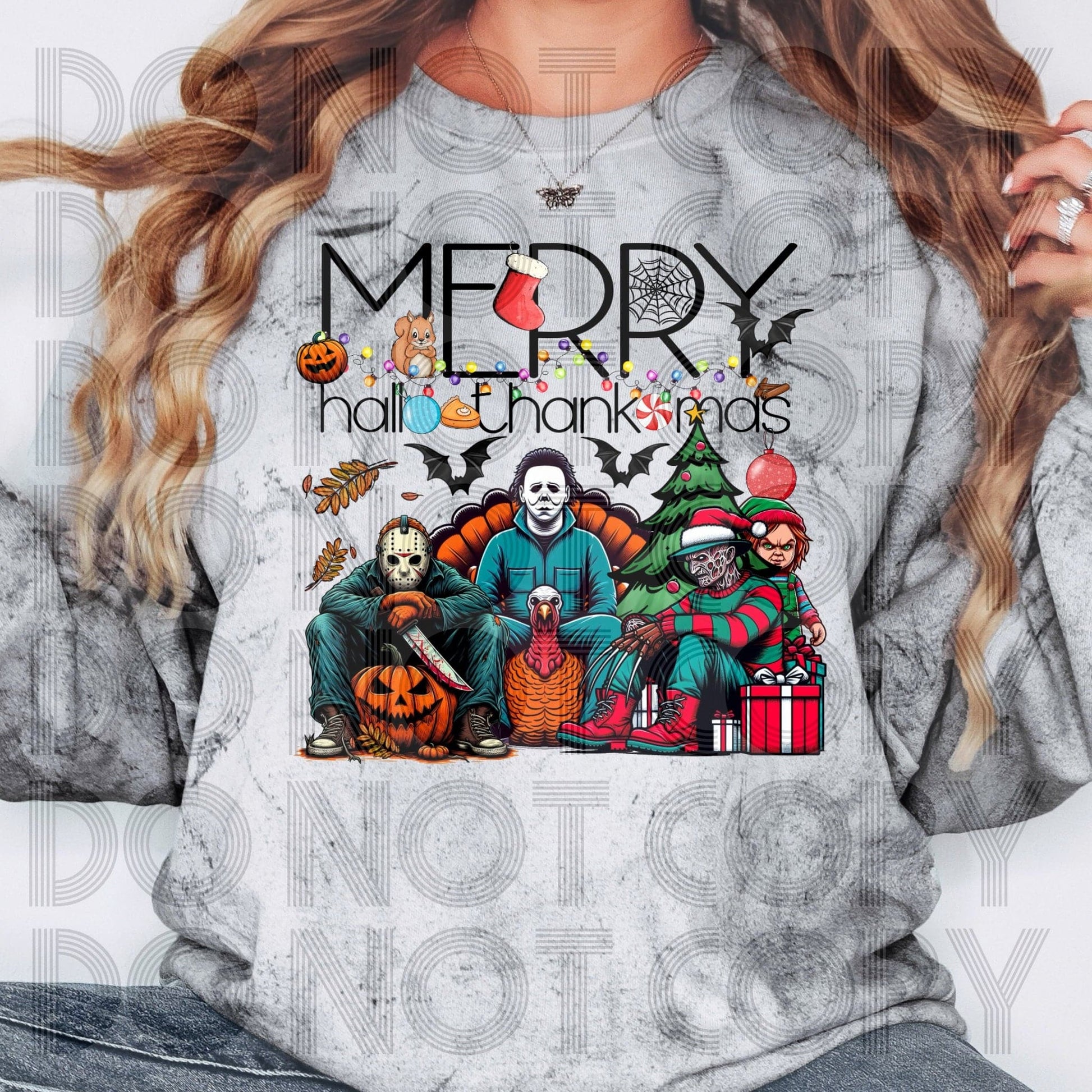 Merry Hallo-Thank-Mas Horror #3831 - Ready to Press DTF Transfer Full Color - Pro Blanks