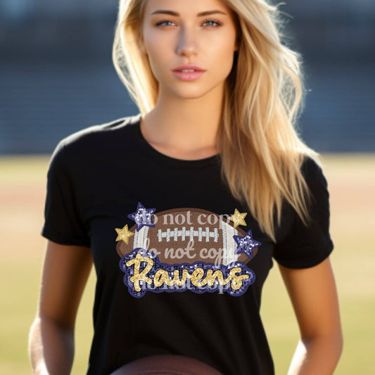 Ravens Sequins & Embroidered - Ready to Press DTF Transfer Full Color - Pro Blanks