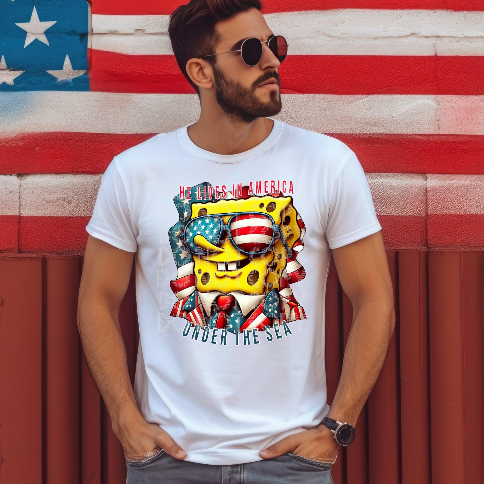 Spongebob America #3211 - Ready to Press DTF Transfer Full Color - Pro Blanks