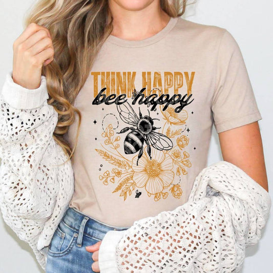 Think Happy Bee Happy #1830 - Ready to Press DTF Transfer Full Color - Pro Blanks