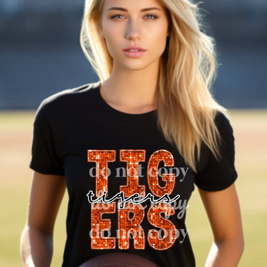 Tigers Orange Sequins- Ready to Press DTF Transfer Full Color - Pro Blanks