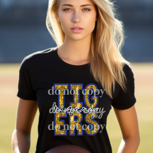 Tigers Purple and Gold Sequins- Ready to Press DTF Transfer Full Color - Pro Blanks