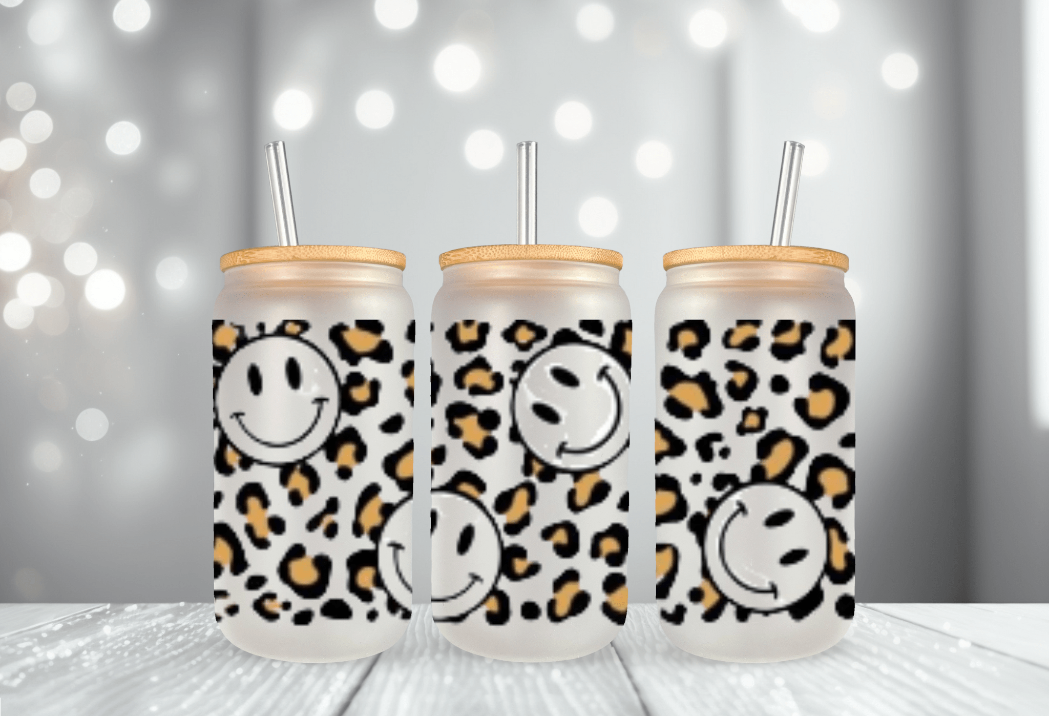 Leopard Smiley UV DTF Wrap 16 Oz Pro Blanks Leopard smiley uv dtf wrap 16 oz pro blanks