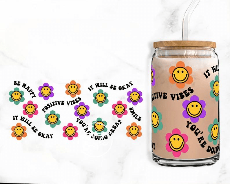 Retro Positive Vibes UV DTF Wrap 16 Oz Pro Blanks Retro positive vibes uv dtf wrap 16 oz pro blanks